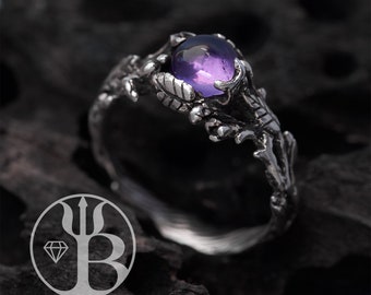 Amethyst Ring Silver for women "Isla" | Amethyst Engagement ring | Vintage Antique ring for women | Womens Branch Ring | Amethyst jewelry