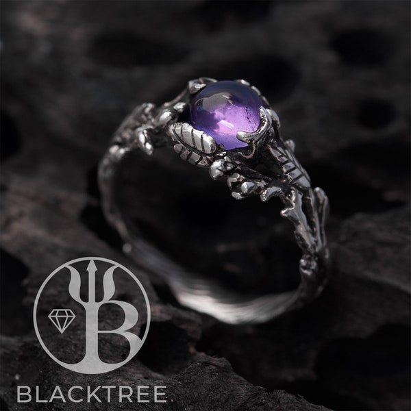 Amethyst Ring Silver for women "Isla" | Amethyst Engagement ring | Vintage Antique ring for women | Womens Branch Ring | Amethyst jewelry