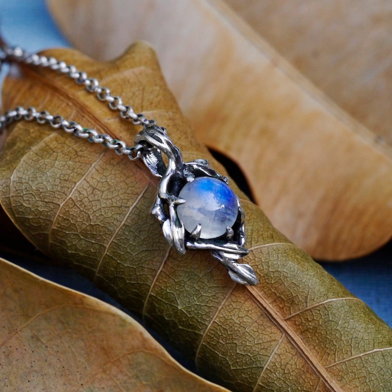 Rainbow Moonstone Pendant Louise Moonstone necklace vintage Silver necklace for women Gemstone necklace Boho womens necklace image 3