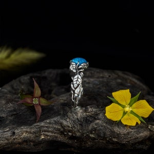 Turquouise Ring Dakota Turquouise Engagement ring Turquouise Jewelry Flower ring Floral jewelry image 6