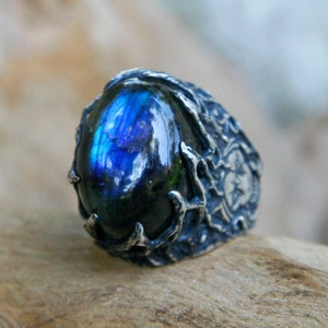 Lion Ring &quot;Wise Lion&quot;  | Mens ring | Labradorite ring | Sterling Silver ring | Statement ring | Mens jewelry | Animal ring | Signet ring