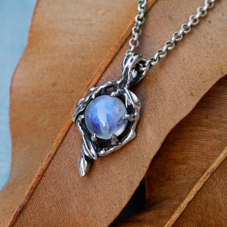 Rainbow Moonstone Pendant Louise Moonstone necklace vintage Silver necklace for women Gemstone necklace Boho womens necklace image 4