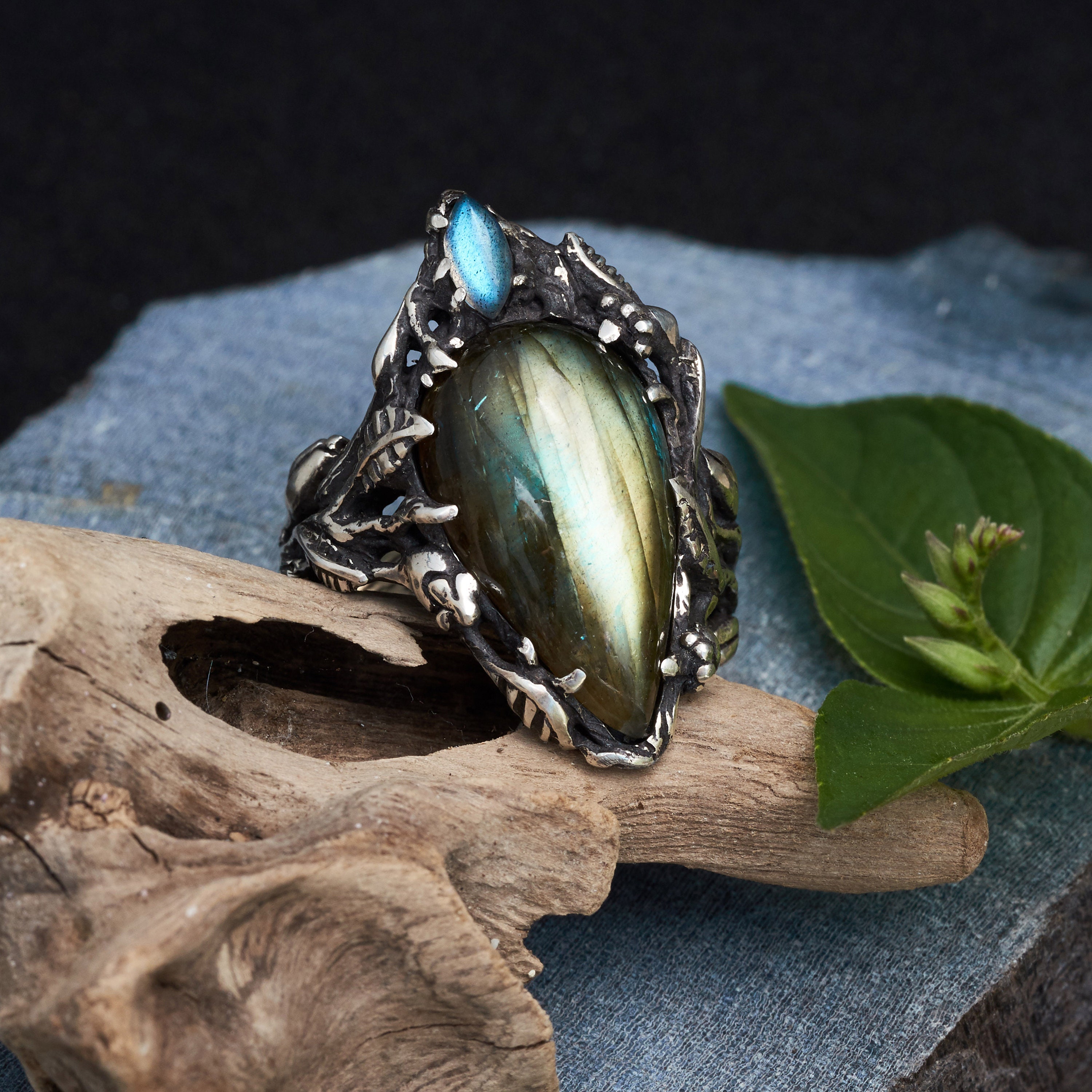 Anniversary Gift For Her. Natural Labradorite Gemstone Ring For Ladies Sterling Silver Adjustable Ring For Office Women Statement Rings