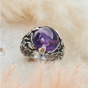 Amethistring voor dames &quot;Maeve&quot; | Amethist verlovingsring |  Sterlingzilveren ring | Statementring bloem | Vintage ring | Amethist sieraden