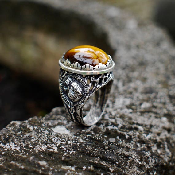 Chatoyant Yellow Tiger Eye Stone & Champagne Diamond Signet Ring in 14 –  LuvMyJewelry (LMJ)