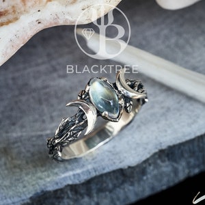 Moonstone Ring Soma Moon Ring Sterling Silver Moonstone Engagement ring Celestial Ring Triple Moon Phase Ring Moonstone Jewelry image 7