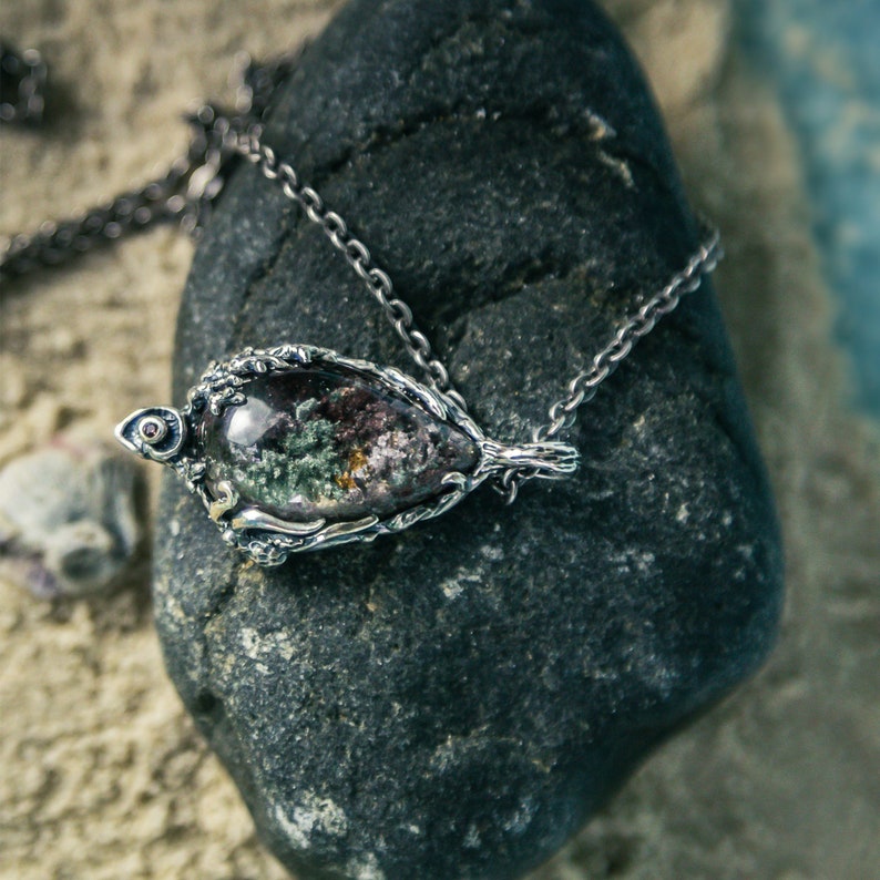 Lodolite Necklace Blackened Silver Charm Sea Pendant Gemstone Necklace Pendant Ocean Seashell Pendant Anniversary Pendant For Her image 5