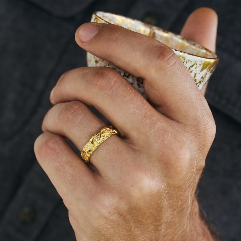 Gold Wedding Band Men Amadeo Mens Anniversary Band Boho Promise Ring