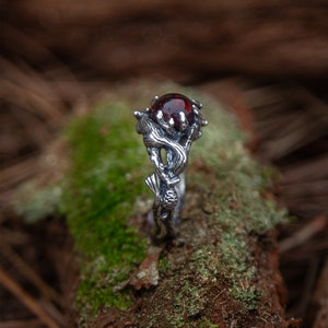 Amber Ring Silver Engagement Ring Amber Jewelry Nature Inspired Promise Ring Branch Wedding Band Squirrel Anniversary Ring image 3