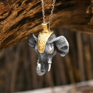 Elephant pendant for men with 2 Yellow Tourmaline Lord Ganesh Sterling Silver pendant for women Elephant Necklace for women zdjęcie 3