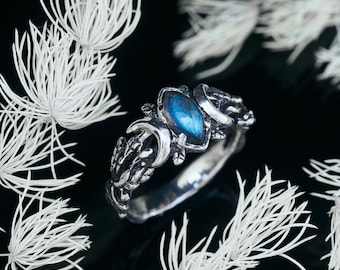 Labradorit Ring “Mona” Sterling Silber Ring | Mond Ring | Labradorit Schmuck | Himmlischer Ring | Himmlischer Schmuck | Dreifacher Mondphasenring