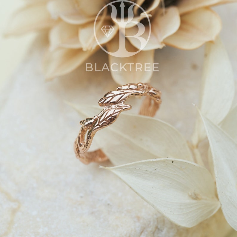 14K Gold Engagement Ring Luna Gold Leaf Ring Vine Branch Promise Ring Twig Wedding Band Statement Boho Ring Botanical Anniversary Ring image 3