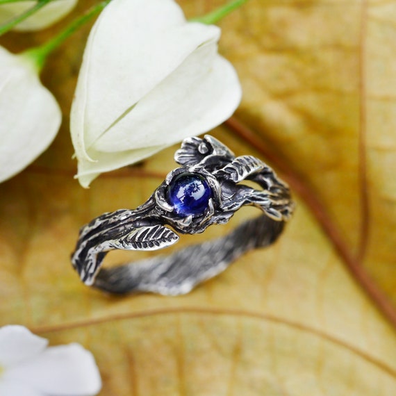Iolite Engagement ringFlorence MADE TO ORDER Alternative Engagement ring-Sterling Silver ring-Promise ring-Flower ring-twig ring 