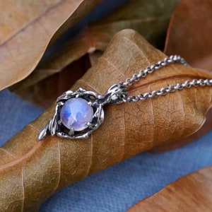 Rainbow Moonstone Pendant Louise Moonstone necklace vintage Silver necklace for women Gemstone necklace Boho womens necklace image 6