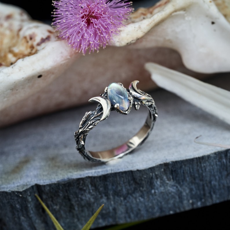 Moonstone Ring “Soma” | Moon Ring Sterling Silver | Moonstone Engagement ring | Celestial Ring | Triple Moon Phase Ring | Moonstone Jewelry 