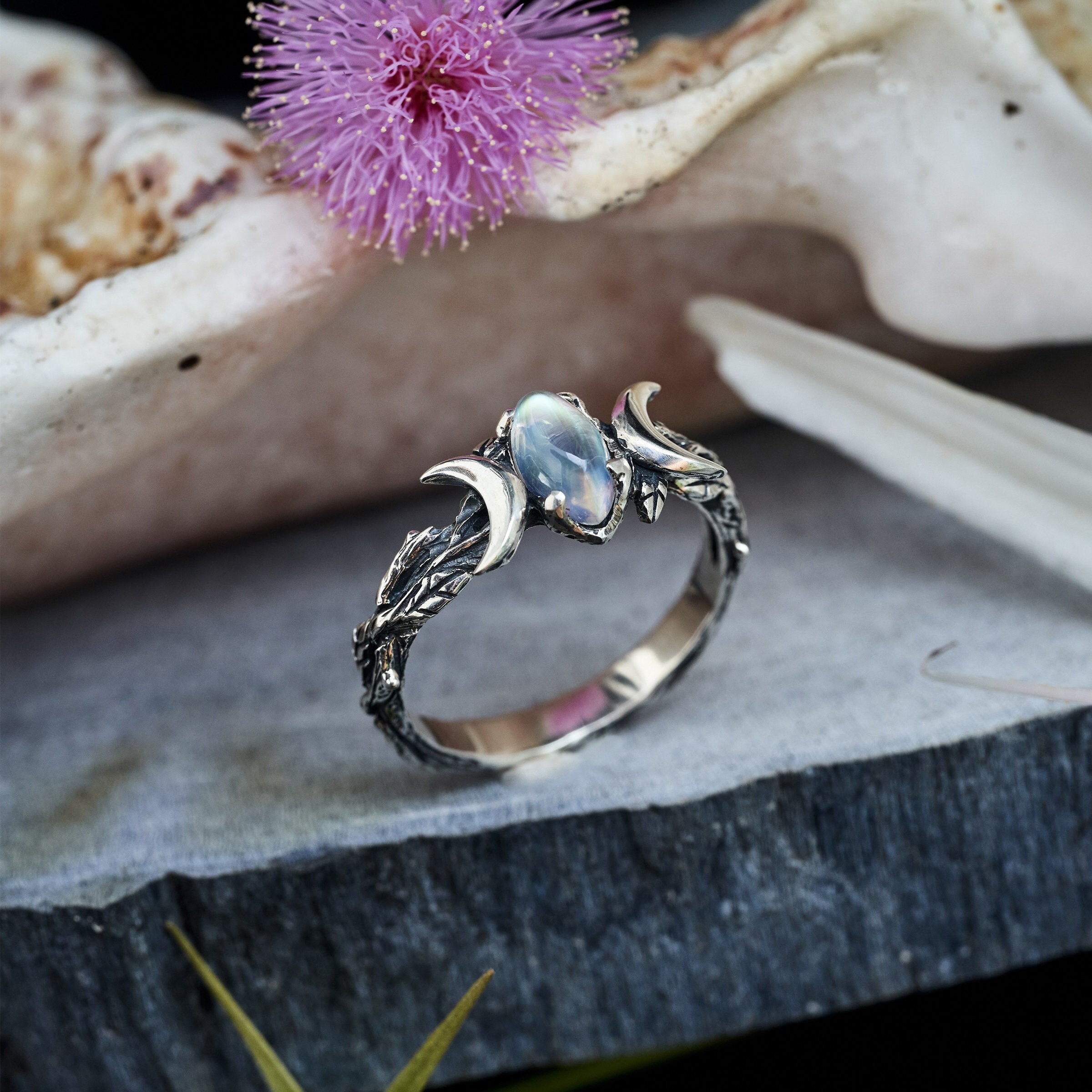 Gift For Love Gemstone Jewelry Gift For Her Moonstone Silver Ring Gift Ring For Mom Rainbow Moonstone Ring 7.5 Moonstone Miss You Ring