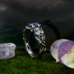 Amethyst Celtic Ring Triskelion Boho Ring Purple Gemstone Ring February Birthstone Ring Irish Triskele Ring Sterling Silver image 4