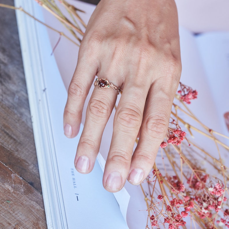 Garnet Ring Rose Gold Glory Rose Gold Engagement Ring for women Rose Gold Ring Rose Gold Wedding Ring 14K Gold ring Garnet ring image 7