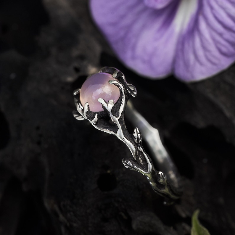Rose Quartz Engagement Ring for Women in Sterling Silver