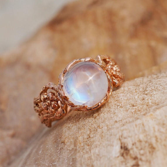Moonstone Engagement Ring luna Moon Ring Moon Wedding Ring 14K Rose Gold  Ring Engagement Gold Ring Celestial Ring Moon Phase Ring 