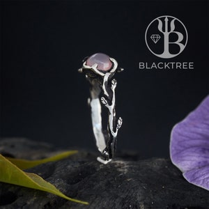 Rose Quartz Engagement Ring for women April Rings for women Rose Quartz Jewelry Crystal Engagement ring Nature Branch Flower Ring image 6