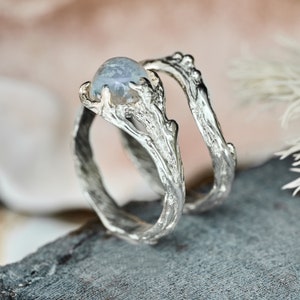 Moonstone Ring Set "Ariel" | Moonstone Engagement ring set | Branch ring | Witchy Wedding ring | Moonstone jewelry | Ring for Women