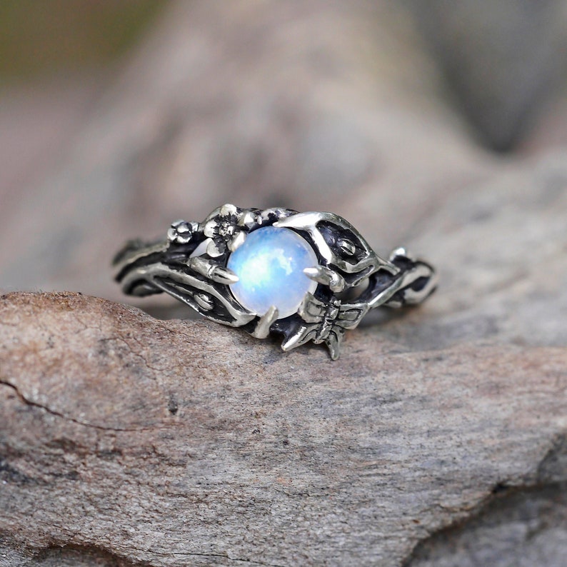 Rainbow Moonstone Ring for women 'Summer' | Moonstone Engagement ring | Butterfly ring | Vintage ring | Antique ring | nature inspired ring 