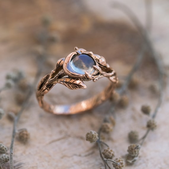 Moonstone Engagement Ring luna Moon Ring Moon Wedding Ring 14K Rose Gold  Ring Engagement Gold Ring Celestial Ring Moon Phase Ring 