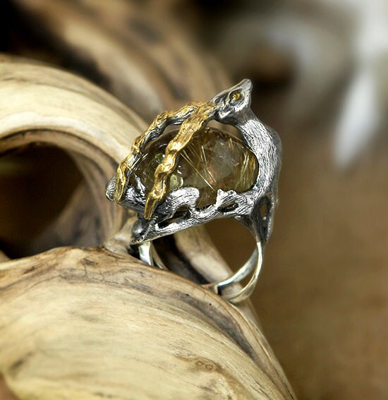 Mens gold quartz ring deals