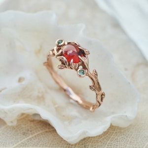 Anillo de granate en oro rosa "Glory" / Anillo de compromiso de oro rosa para mujer / Anillo de oro rosa / Anillo de bodas de oro rosa / Anillo de oro de 14 quilates / Anillo de granate