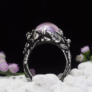 Rose Quartz Ring Blush Rose Quartz Jewelry Sterling Silver Statement ring for women Large Flower vintage ring Womens Ring image 2
