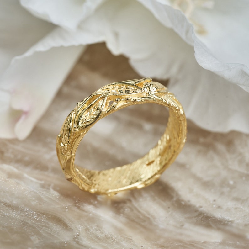 Gold Wedding Band Men Amadeo Mens Anniversary Band Boho Promise Ring