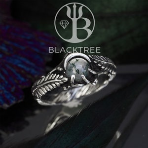Moss Agate Ring “Linda” | Moss Agate Engagement ring | Moon Engagement Ring | Women’s Silver Ring Fern Ring with Leaves for Women Silver