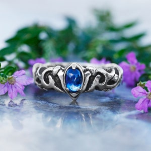 Kyanite Ring for women  "Alaya" | Elven ring | Wedding ring | Fantasy ring | Engagement ring | Sterling Silver ring | Flower ring |