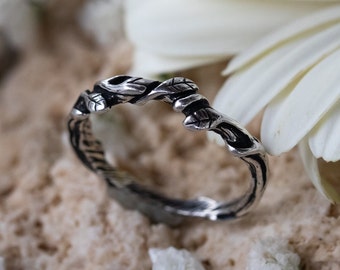 Hippie Blatt Ring ""Primel""" Boho Natur Ring | Geschwärzter Silber Ring | Boho Versprechen Ring | Botanischer Ring | Jubiläumsring