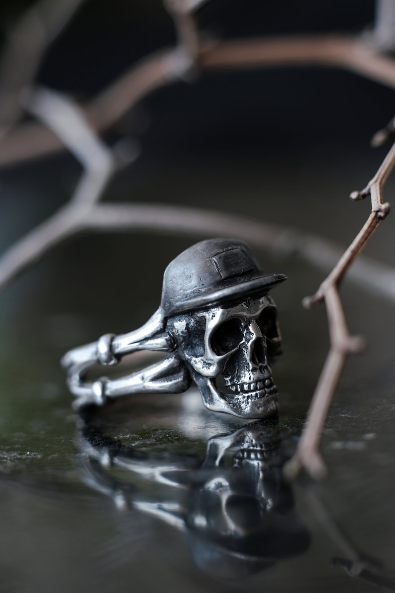 Skull Ring Silver bro 925 Silver Gothic Ring Silver Skull Ring Chunky Biker Ring Heavy Metal Ring Memento Mori Ring Punk Ring zdjęcie 5