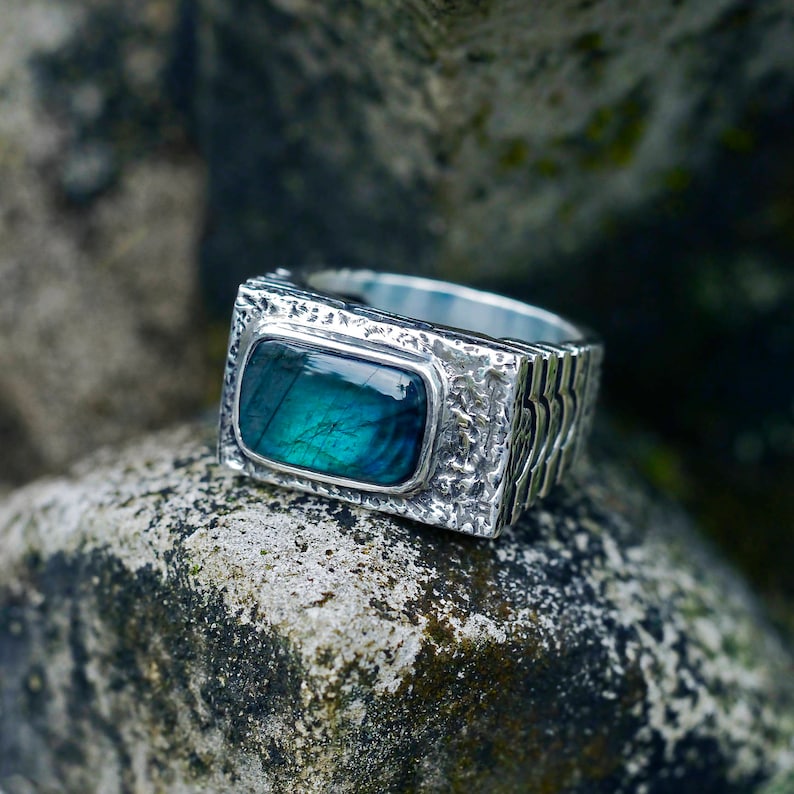 Labradorite Ring neo Geometric Ring Mens Ring Etsy