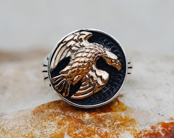 Anillo de águila «Prometheus» / Anillo de sello / Anillo de declaración / Anillo de hombre / Joyería de hombre / Joyería de águila / Anillo de animales