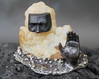 Shaman Sculpture "Nagual" Christmas Holiday Luxury Spiritual Collector Gift for Him  Symbolic Silver Agate Native Inspired One of a Kind Art