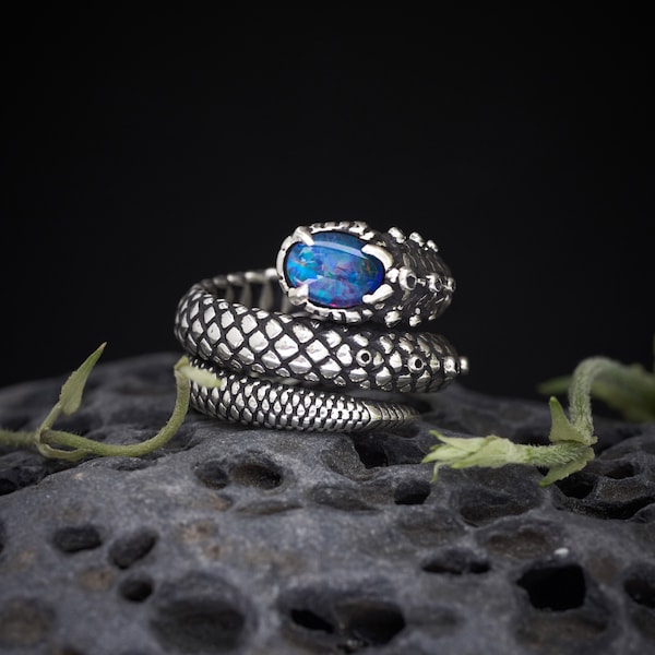 Opal Snake Ring "Cosmosnake" | Animal rings for women | Boulder Opal ring | Snake jewelry | Spiral ring | Vintage ring | Spirit Animals