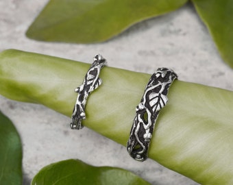Wedding Ring Set His and Her &quot;Mio&quot; | Engagement ring set | Wedding Jewelry | Nature Leaf Wedding band set | Bridal Promise Couple ring set