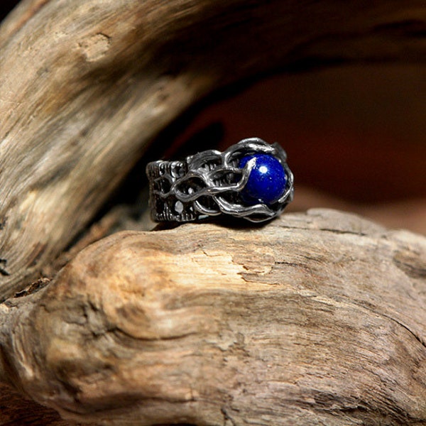 Sterling Silver Ring "Ussuri" | lapis lazuli ring | Twig ring | Mens wedding ring | Mens wedding band | Branch ring | Twig ring | Mens ring