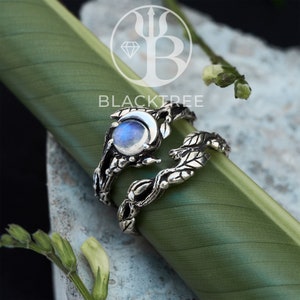Moonstone Ring Set Celestial Ring Set Wedding Nature Ring - Etsy