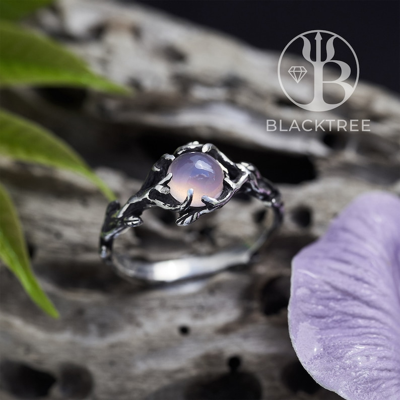 Rose Quartz Engagement Ring for women April Rings for women Rose Quartz Jewelry Crystal Engagement ring Nature Branch Flower Ring image 1