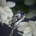Moonstone Rose Flower Ring Estee | Botanical Silver Band | Oxidized Engagement | Rainbow Stone Jewelry for Women product logo