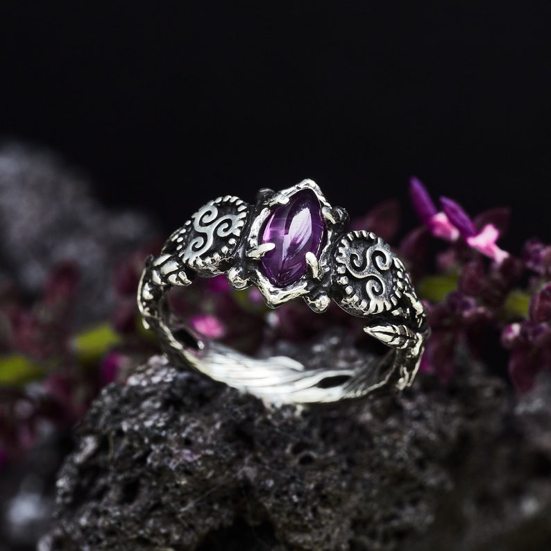 Amethyst Celtic Ring Triskelion Boho Ring Purple Gemstone Ring February Birthstone Ring Irish Triskele Ring Sterling Silver image 1