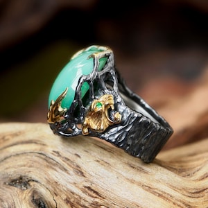 Chrysoprase ring  "Myanma" | Leopard ring | Jaguar ring | Panther ring | Statement ring for women | Mens ring | Animal ring