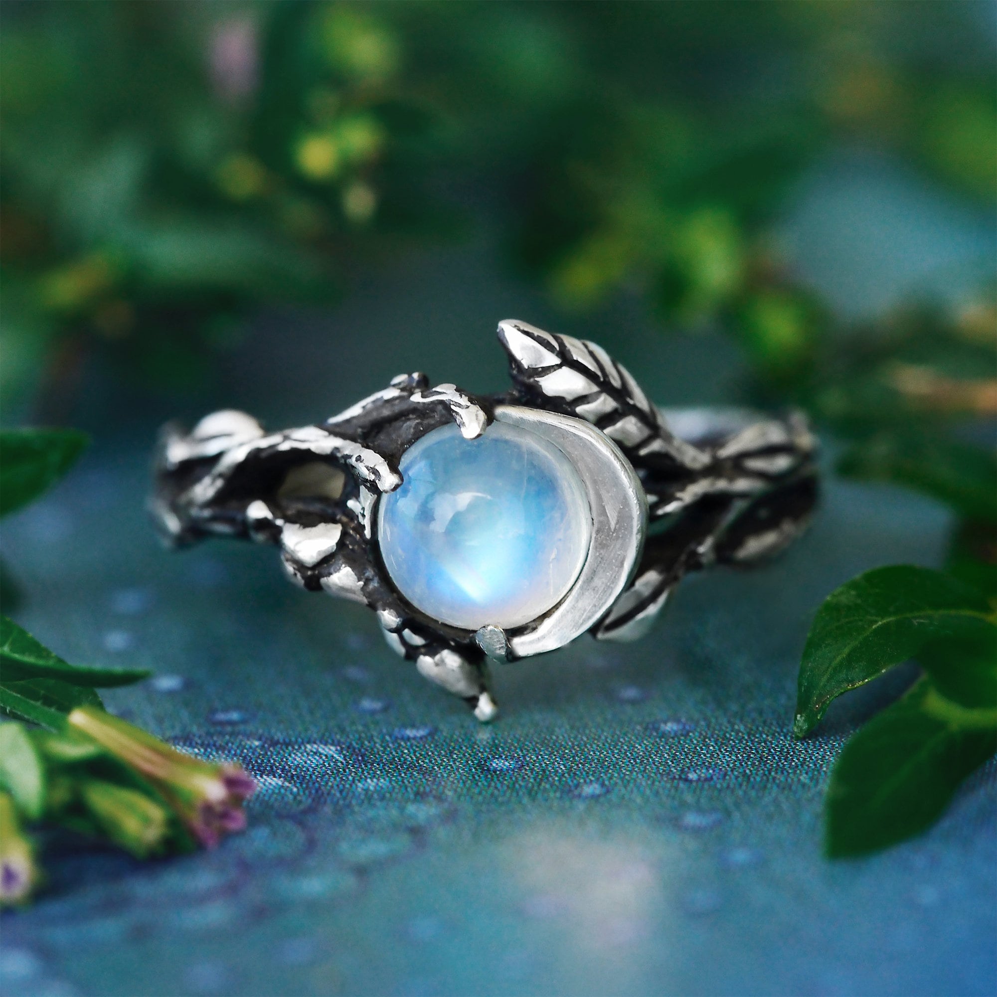 Moonstone Engagement Ring for Her Moonstone Ring Silver Triple Moon Ring Moon Wedding Ring Promise Ring Moon Phase Ring Women Ring Etsy
