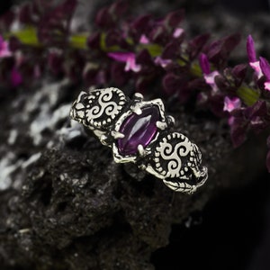 Amethyst Celtic Ring Triskelion Boho Ring Purple Gemstone Ring February Birthstone Ring Irish Triskele Ring Sterling Silver image 3