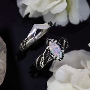 Feueropal Ring Set Vivienne | Ehering | Ring Set 925 Silber | Boho Braut Ring Set | Oktober Birthstone Stapelring Verlobungsring Set